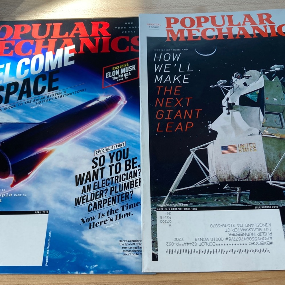 2 SPACE POPULAR MECHANICS MAGAZINES: Welcome to Space / The Next Giant Leap